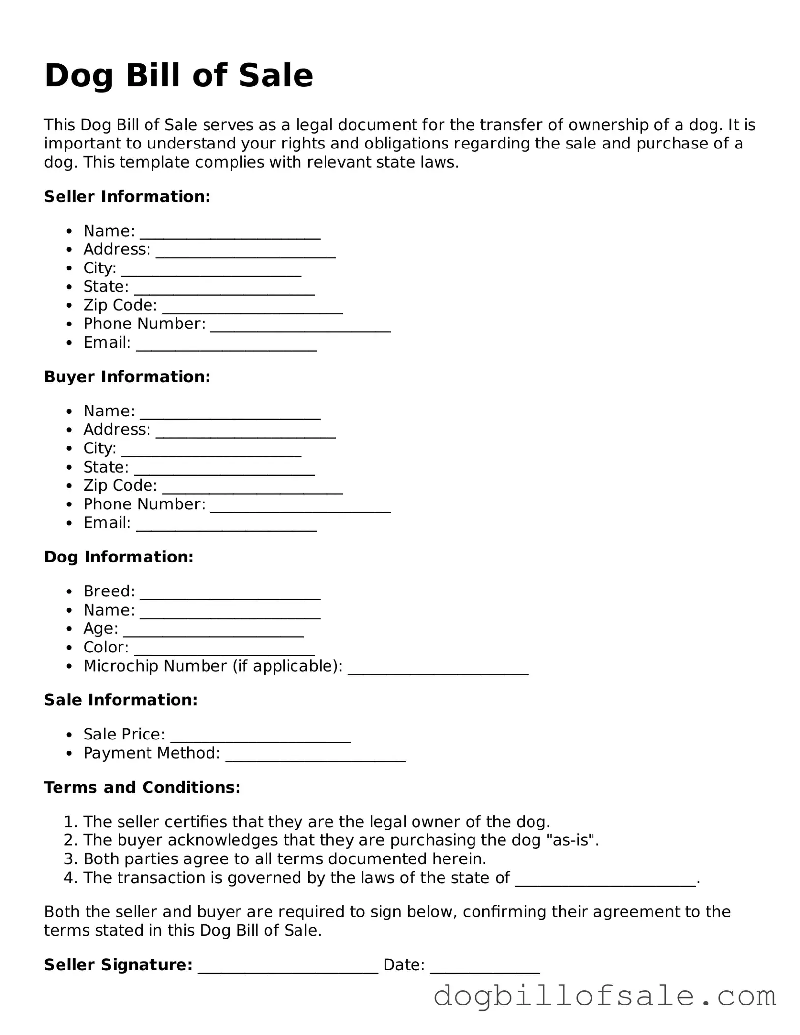 Attorney-Verified Dog Bill of Sale Template